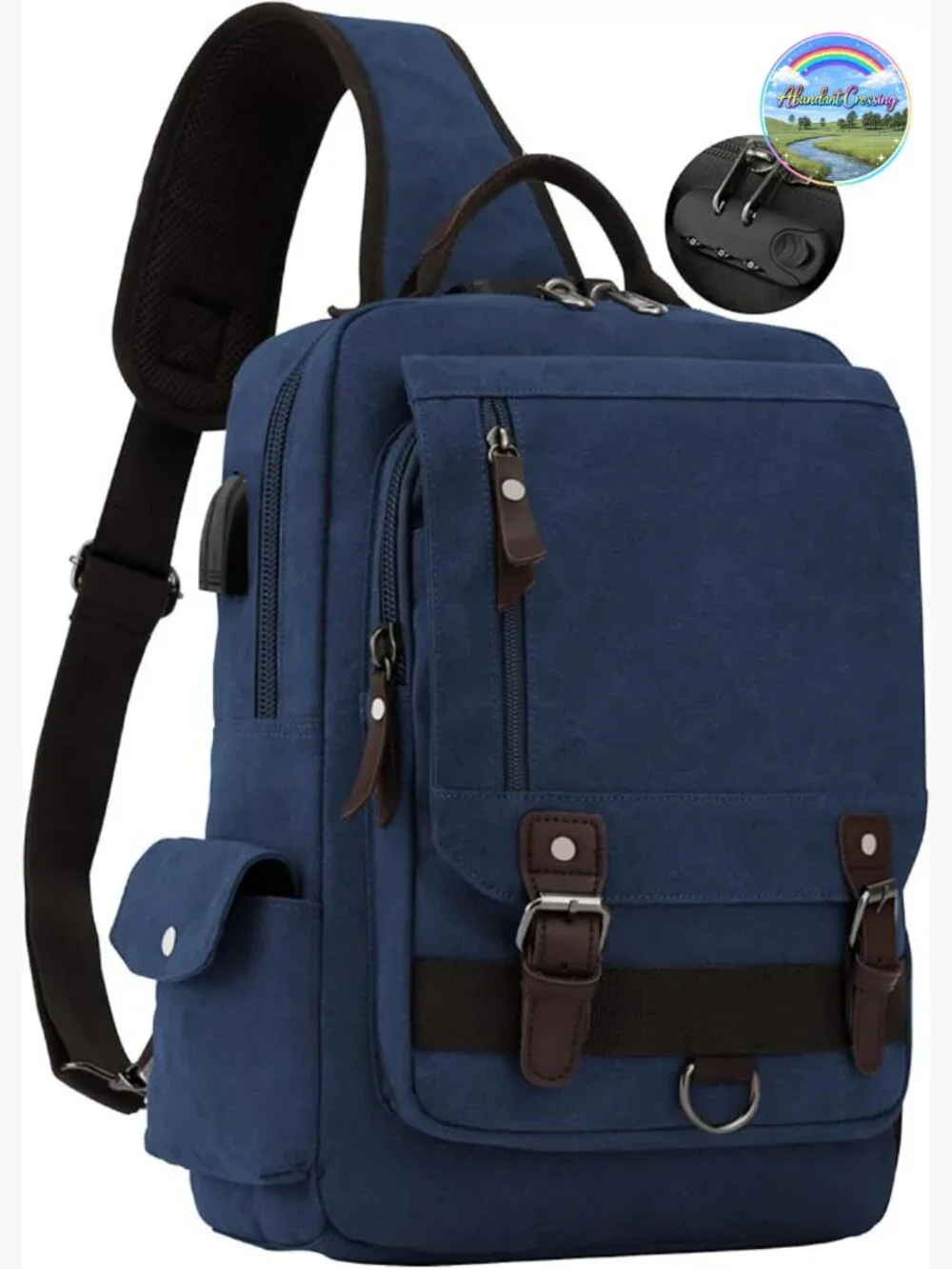 Canvas Messenger Bag with USB Charging Port, Anti-Theft